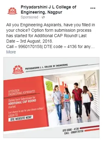 Healthcare and engineering college brands Facebook & Instagram ads: PJLCE Nagpur — CAP round option form